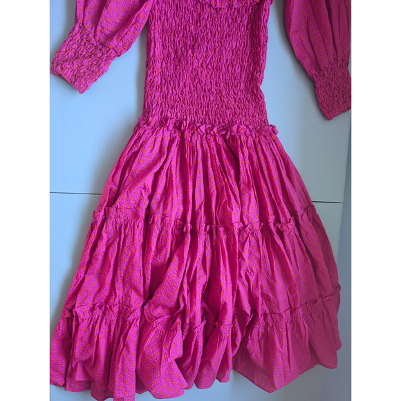 NWOT Alexis Thalssa Off The Shoulder Shirred Maxi Dress Sz M Fuchsia Dot #1H451 - Picture 10 of 12